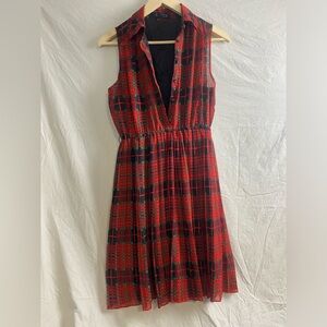 Parisian red black green plaid shirt dress christmas vintage
